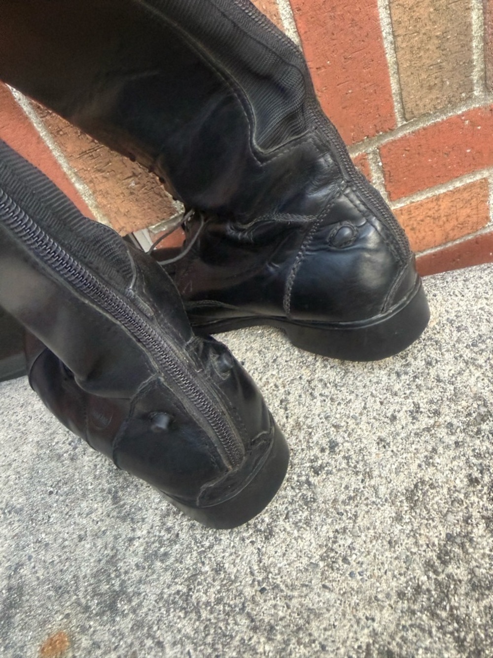 Tall Black Leather Riding-Style Heeled Boots - Picture 7 of 8